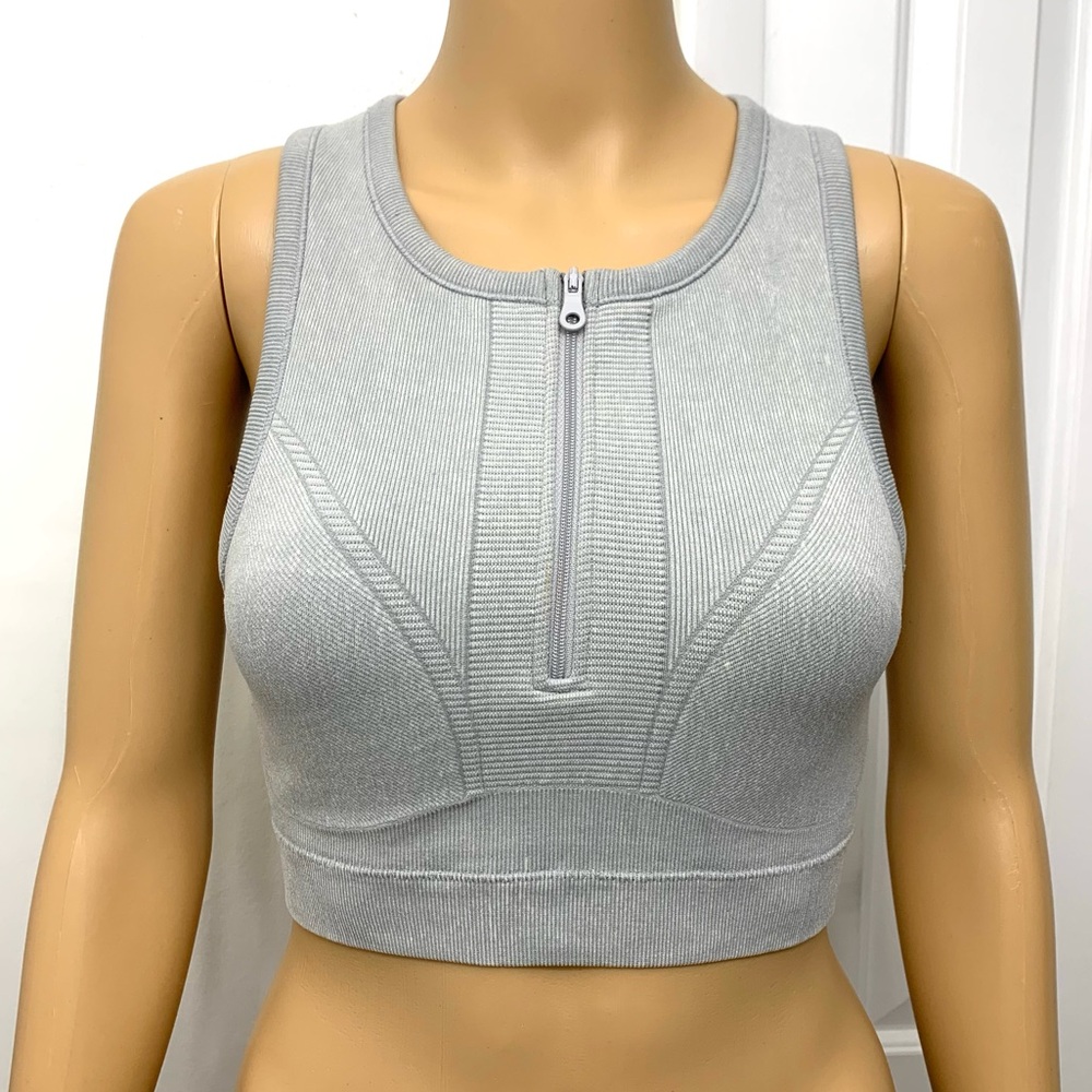 Aerie Offline Seamless Zip Gray longline Most Support Sports Bra women’s top S